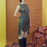 TRIKKO MINI DRESS IN BLUE AND CARAMEL