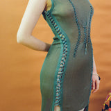 TRIKKO MINI DRESS IN BLUE AND CARAMEL