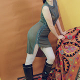 TRIKKO MINI DRESS IN BLUE AND CARAMEL