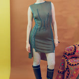 TRIKKO MINI DRESS IN BLUE AND CARAMEL