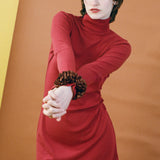 LONG SLEEVE TURTLENECK BELLEVUE DRESS IN DAHLIA