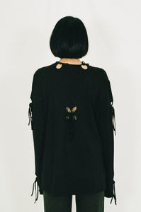 black cotton elastane flower classic cut long sleeve