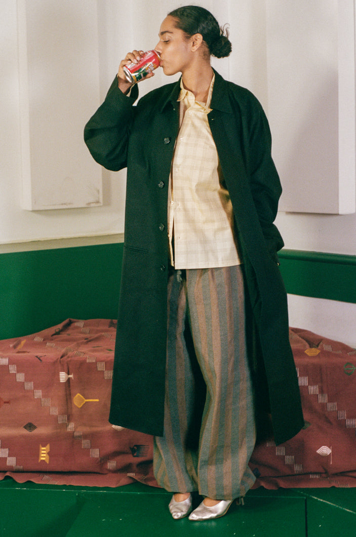 WORSTED WOOL LONG COAT IN BLACK