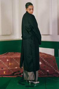 WORSTED WOOL LONG COAT IN BLACK