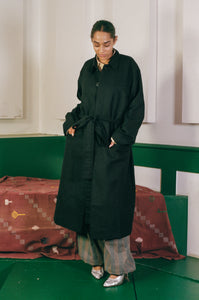 WORSTED WOOL LONG COAT IN BLACK