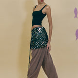 cotton crochet mini skirt with mirrorwork and bells