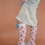 white cotton crochet red mirrorwork stockings