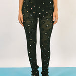 black cotton mirrorwork fitted legging