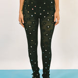 black cotton mirrorwork fitted legging