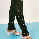 black cotton mirrorwork fitted legging