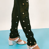 black cotton mirrorwork fitted legging