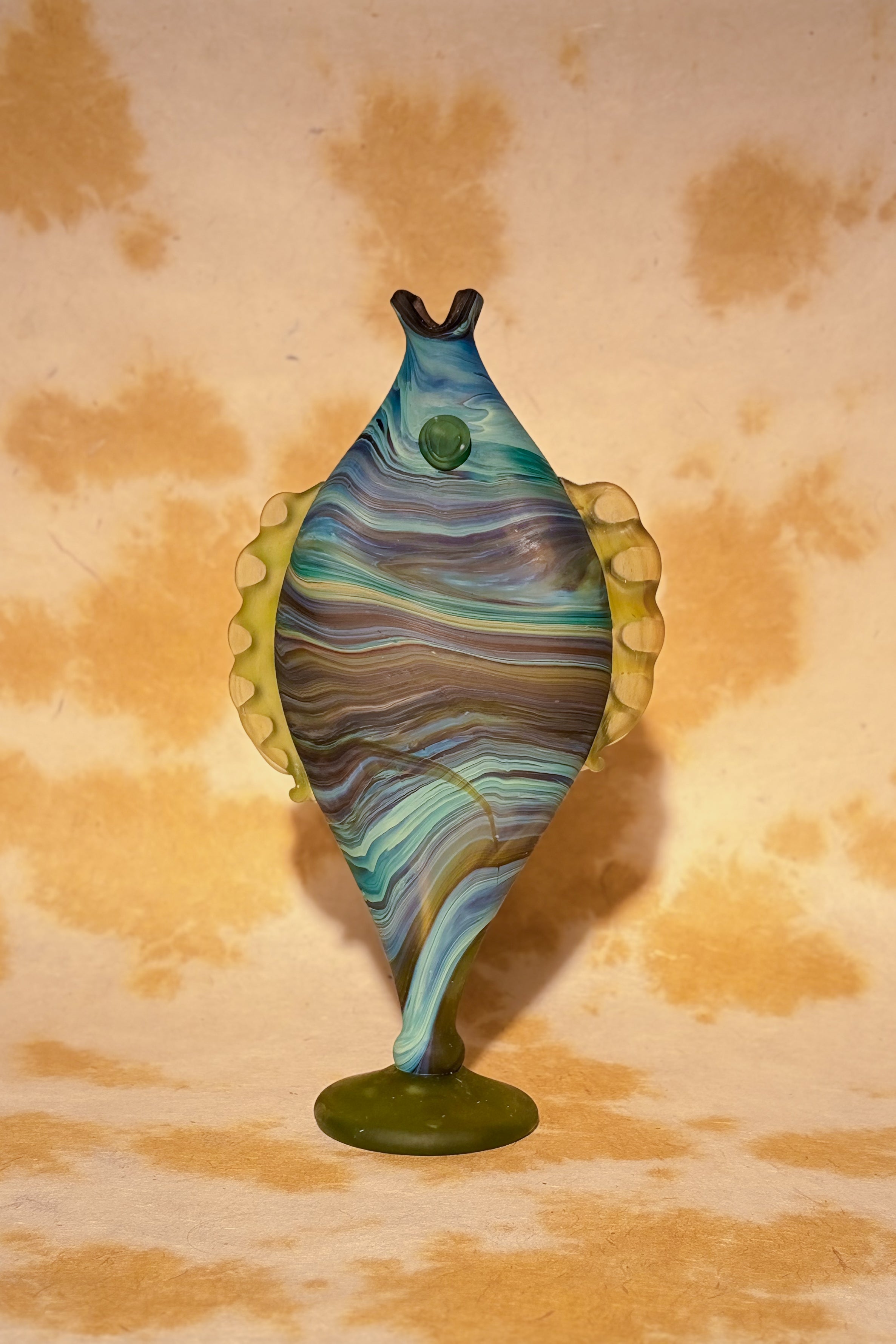 AMBER GLASS FISH VASE
