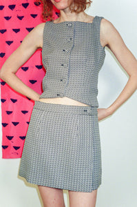 preppy sleeveless button up in tweed