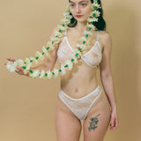 white nylon spandex mesh lace scoop bra