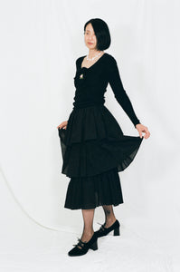 black cotton triple tiered voluminous skirt