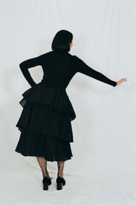 black cotton triple tiered voluminous skirt