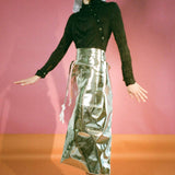 full length metallic statement host apron lace hands