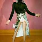 full length metallic statement host apron lace hands