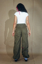 Load image into Gallery viewer, polyester cargo pants with petal cutouts in khaki