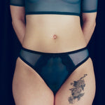 teal sheer lace low rise curtain panty