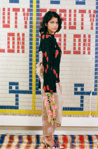 black red silk cotton mashroo backless long sleeve
