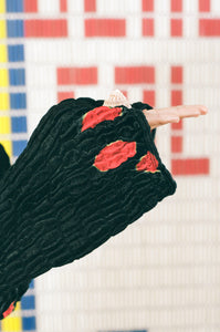 black red silk cotton mashroo backless long sleeve