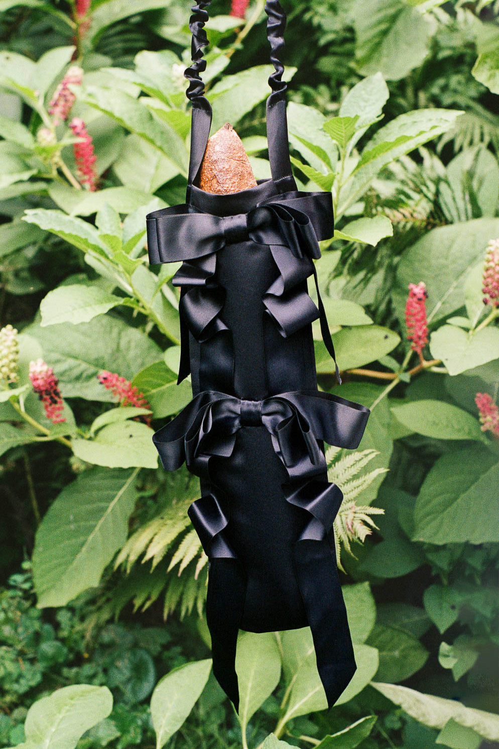 polyester satin black bow baguette dinner bag