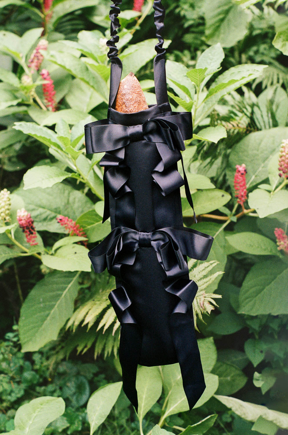 polyester satin black bow baguette dinner bag