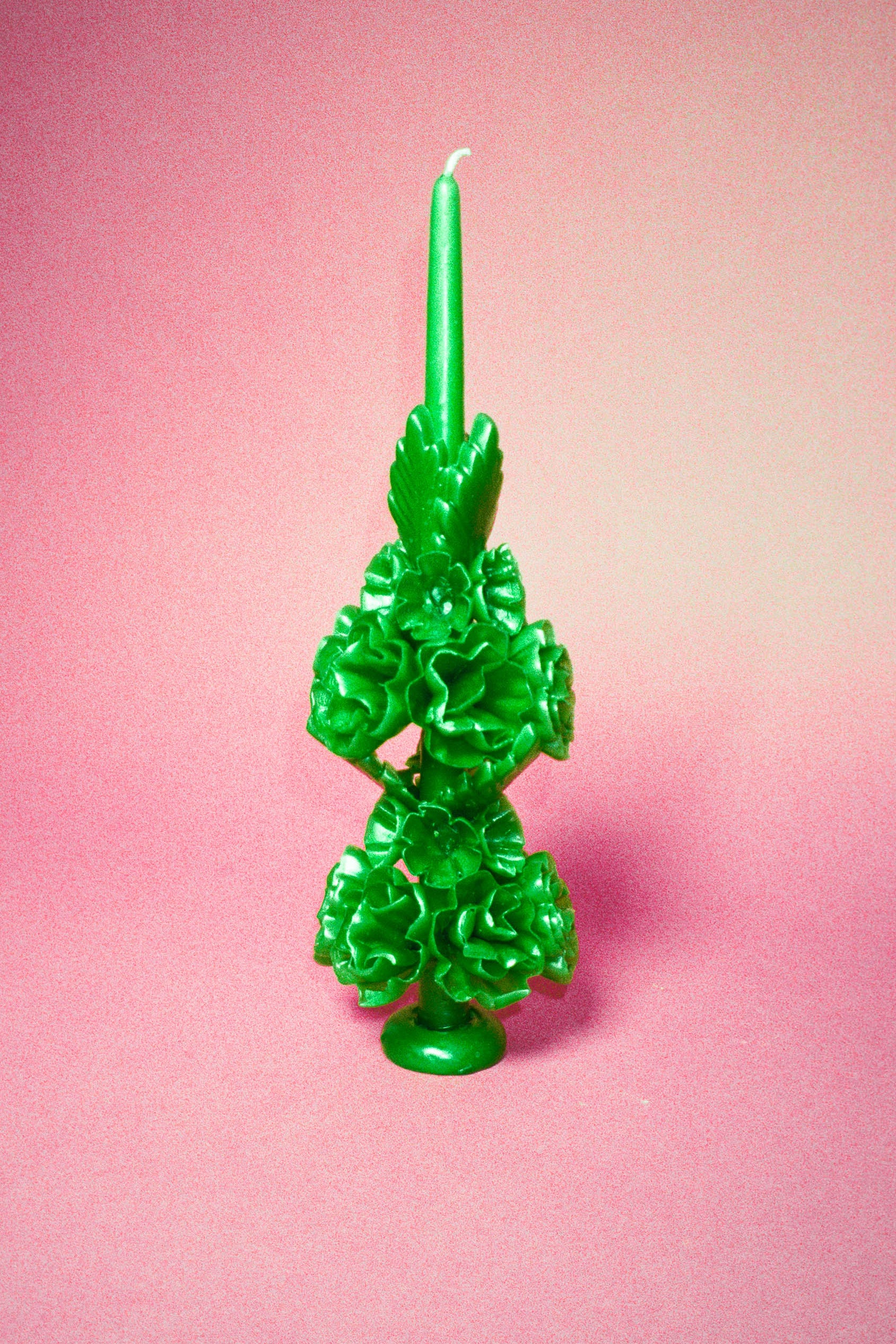 forest green floral sculpture beeswax candle