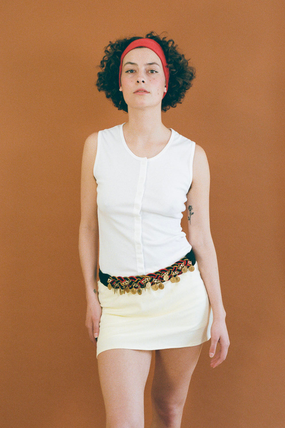 light yellow cotton spandex A line mini skort