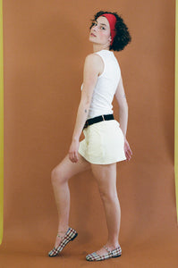 light yellow cotton spandex A line mini skort