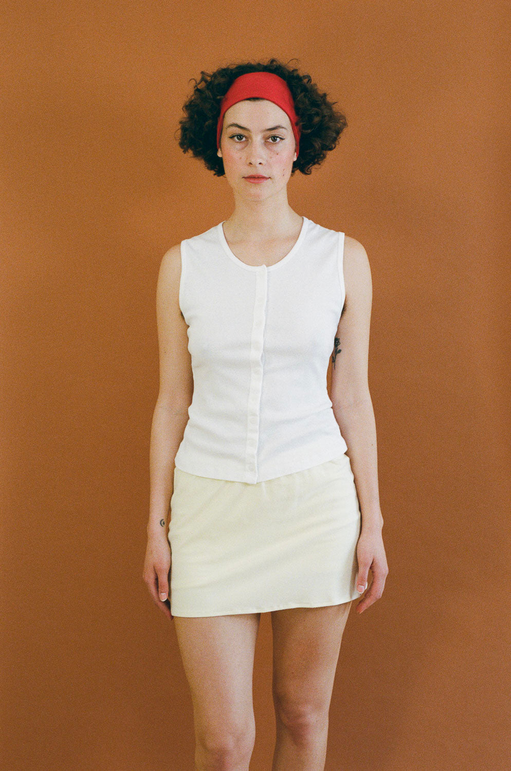 light yellow cotton spandex A line mini skort