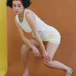 light yellow cotton spandex A line mini skort