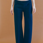 navy silky polyester straight leg lounge pant