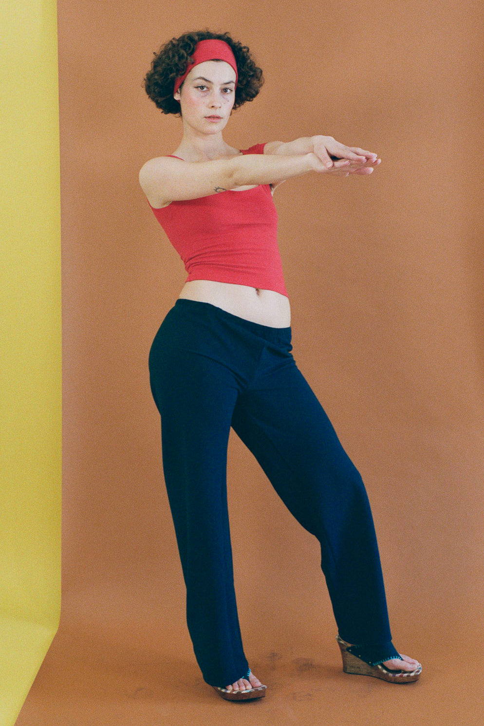 navy silky polyester straight leg lounge pant