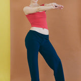 navy silky polyester straight leg lounge pant