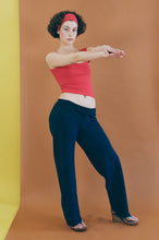 Load image into Gallery viewer, navy silky polyester straight leg lounge pant