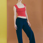 navy silky polyester straight leg lounge pant