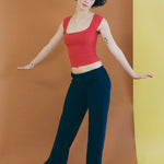 navy silky polyester straight leg lounge pant