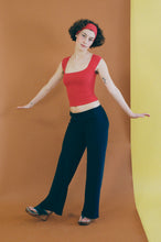 Load image into Gallery viewer, navy silky polyester straight leg lounge pant