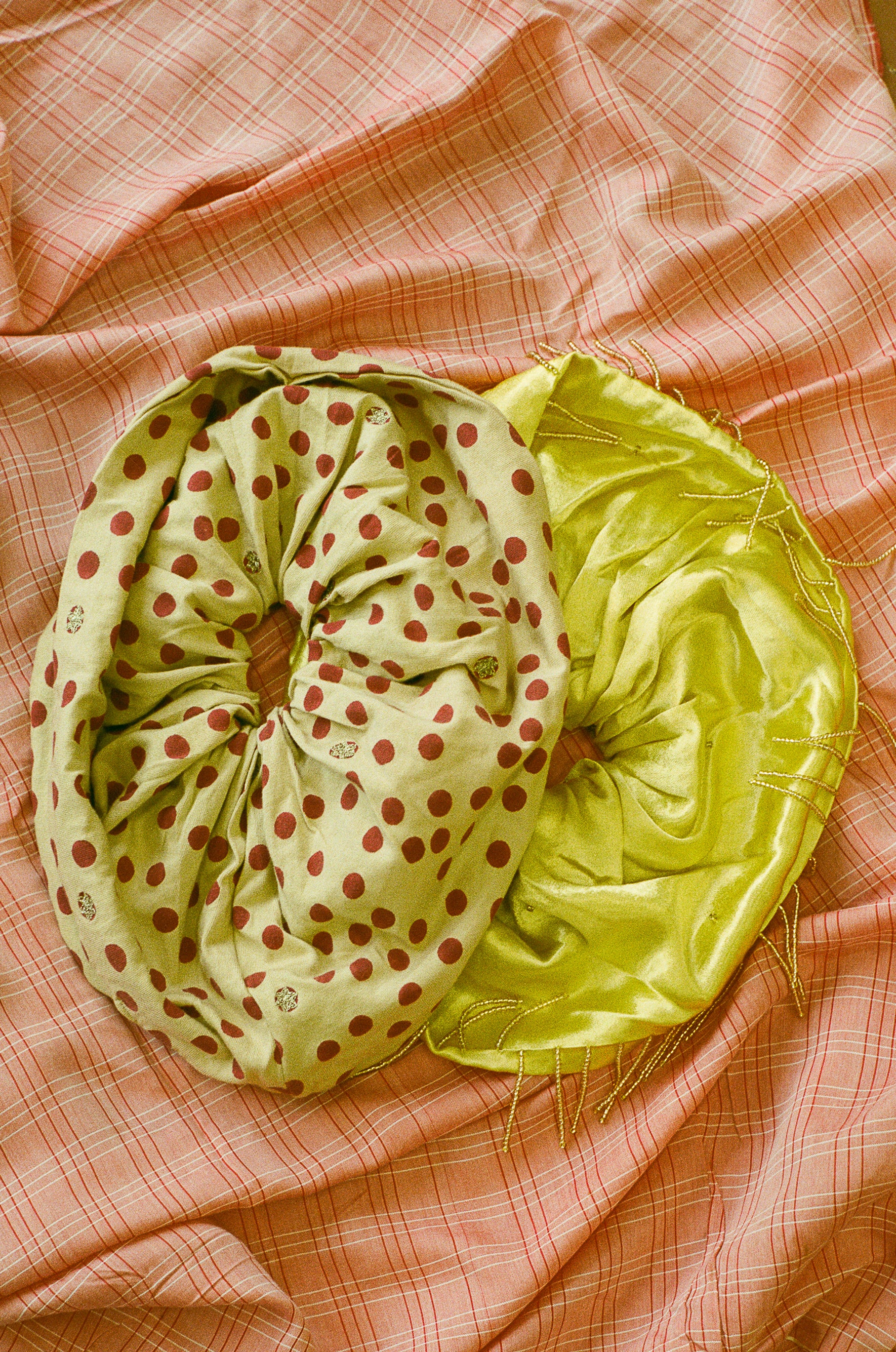 yellow silk mashroo beaded large statement scrunchie