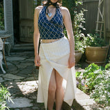 BEADED NET HALTER WRAP TOP