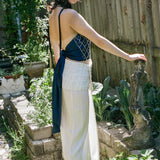 BEADED NET HALTER WRAP TOP