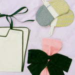 cotton poly denim green pinstripe bean pot bitts