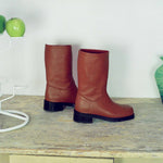 terracotta calf leather thigh high wide boot