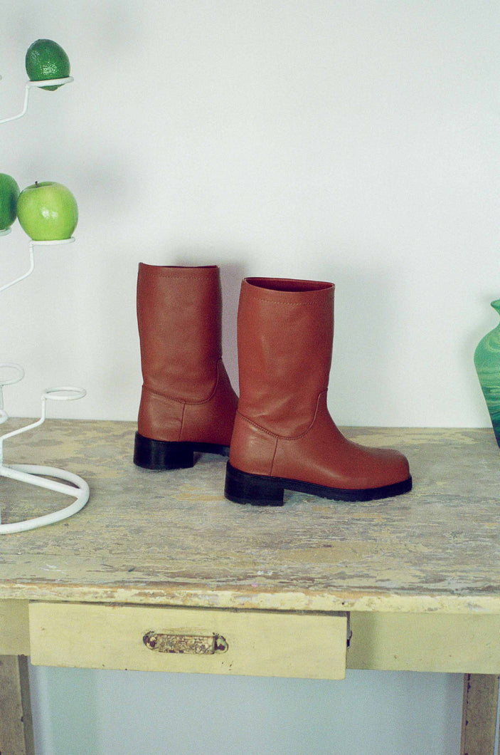 terracotta calf leather thigh high wide boot