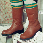 terracotta calf leather thigh high wide boot