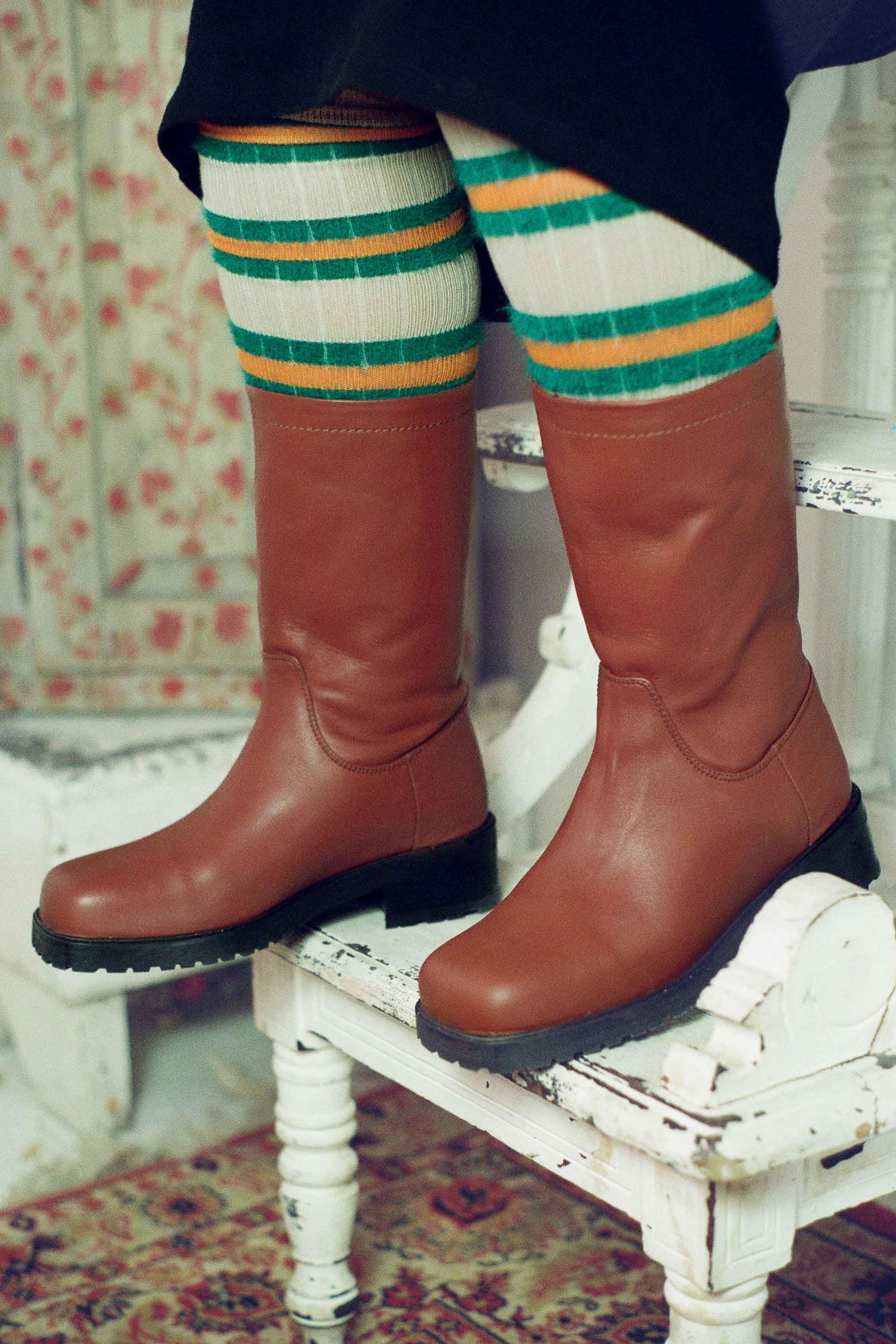 terracotta calf leather thigh high wide boot