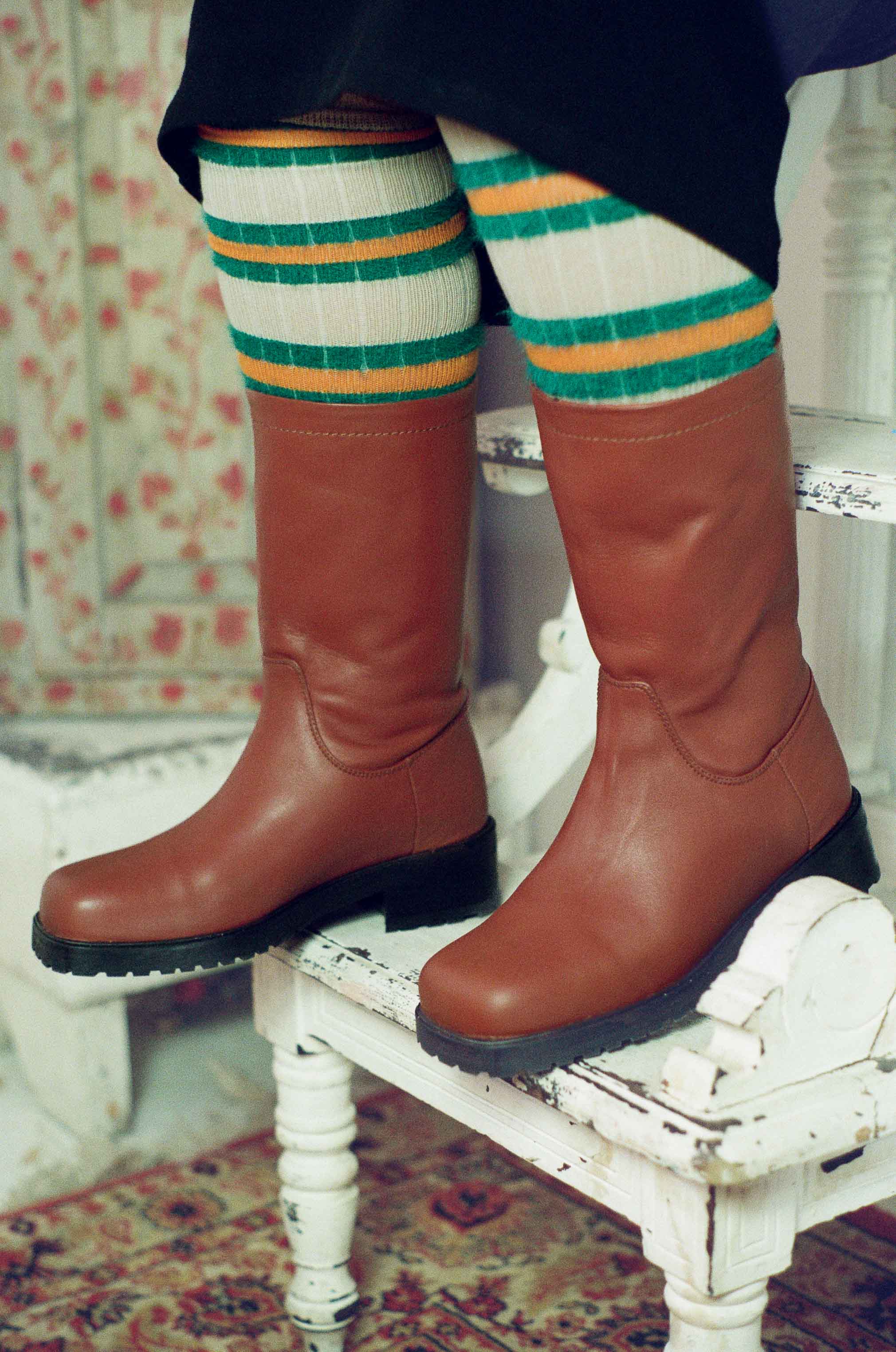 terracotta calf leather thigh high wide boot
