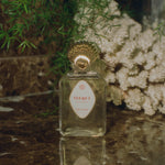 Parisian perfume glass bottle gold seashell topper